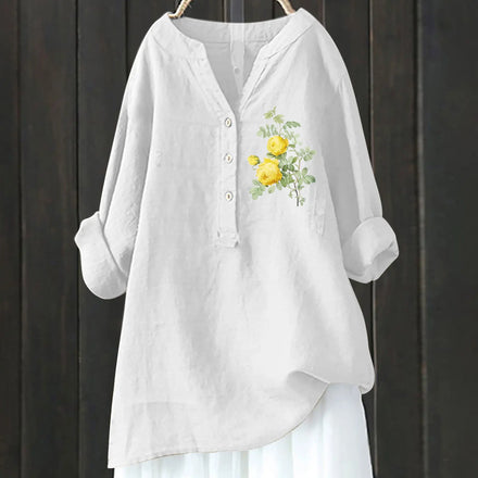 2025 Autumn New Loose Comfortable Stylish and Versatile Printed Long-sleeve V-neck Button Shirt
