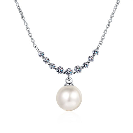 OAHLAN Women's Trendy S925 Sterling Silver Pendant Necklace Fine Jewelry Zircon Freshwater Pearl for Wedding Engagement Gift