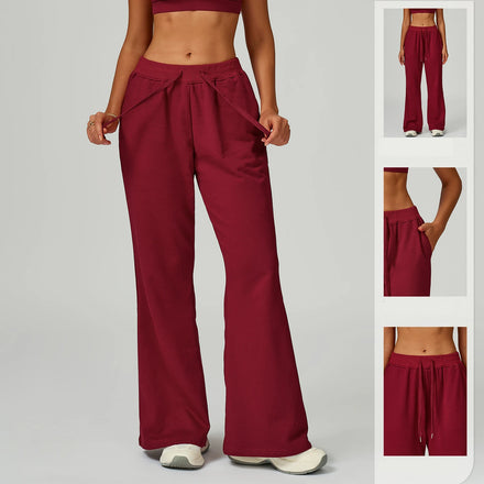 GC Cotton Loose Sports Sweatpants with Drawstring Pockets Straight-leg Casual Trousers Versatile Sports Pants for Women Yoga
