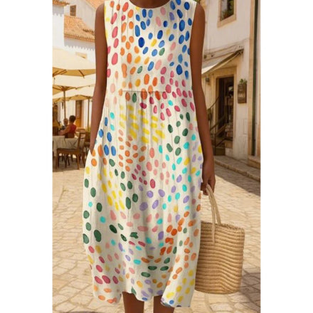 2026 Wholesale Custom Colorful Dot Printed Women Dress with Breathable Woven Fabric for Casual Summer Vacation Events