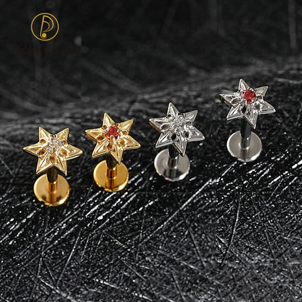 ASTM F136 Titanium Internal Thread Hexagram CZ Cluster Cartilage Earring Mini CZ Labret Tragus Helix Medusa Flat Back Piercing