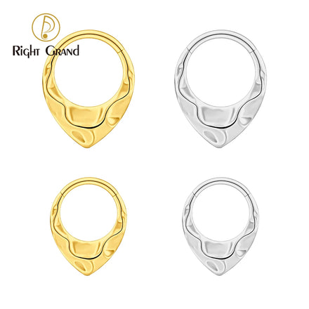 Right Grand ASTM F136 Titanium V Shaped Hammered Huggie Hoop 16G Simple Geometric Septum Nose Clicker Ring