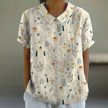 2025 Fashionable Comfortable and Casual Summer Short-sleeved Printed Pullover with Rolled Collar Shirt