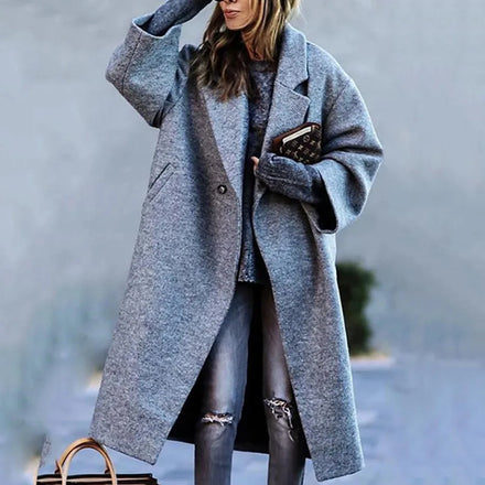 2025 New Arrival Women's Western Autumn Export Fashion | Long-Sleeve Turn-Down Collar Printed Wool Blend Long Coat