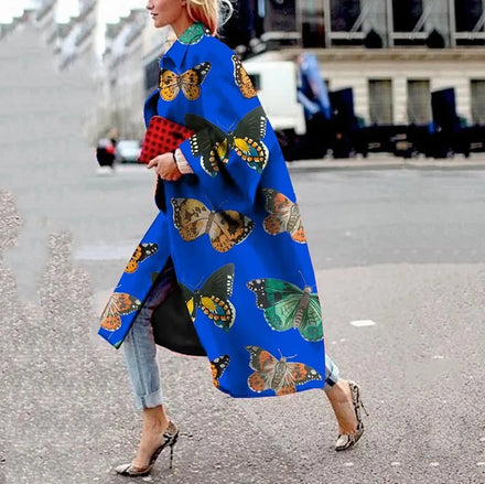 2025 Autumn-Winter Western New Arrival | Long Bell-Sleeve Stylish Printed Loose Trench Coat