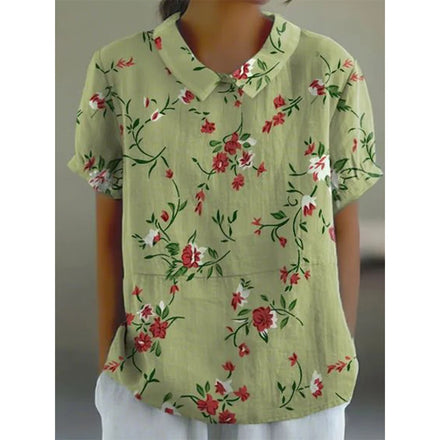 2025 Fashionable Comfortable and Casual Summer Short-sleeved Printed Pullover with Rolled Collar Shirt