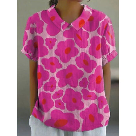2025 Fashionable Comfortable and Casual Summer Short-sleeved Printed Pullover with Rolled Collar Shirt