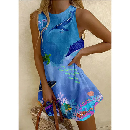 2025 Autumn New Arrival Women's Crew Neck Sleeveless Longline Sweatshirt | Ocean Element Casual Shirt