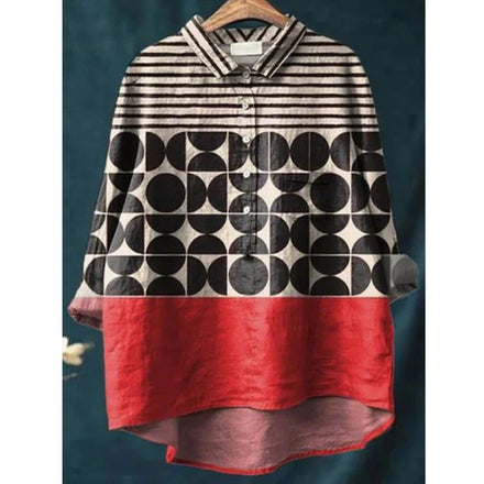 2025 Summer Elegant Office Ladies' New Loose Casual Printed Turnover Collar Long-sleeve Women's Blouse