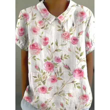 2025 Fashionable Comfortable and Casual Summer Short-sleeved Printed Pullover with Rolled Collar Shirt