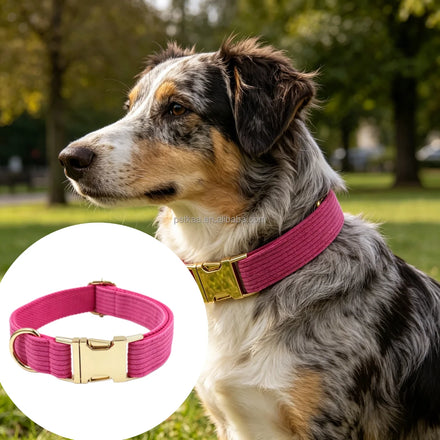 Begonia Pink Beautiful Luxury Breathable Comfortable Dog Personal Custom Corduroy Collar Customizable Logo in Stock Popular Pet