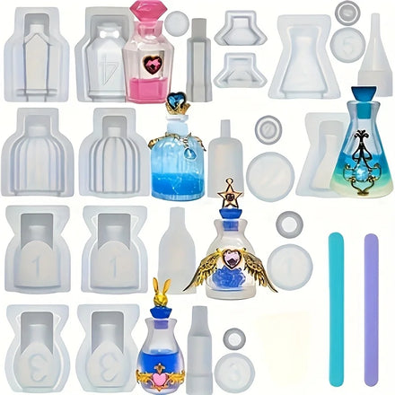 5-piece Resin Silicone Mold Perfume Bottles Suitable Resin Casting Set Home Decoration Desktop Display DIY Friendly for Beginner