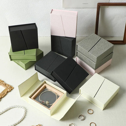 Custom Logo Magnetic Double Open Door Paper Bracelet Earring Ring Necklace Jewelry Box Packaging
