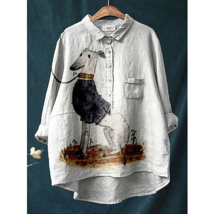 2025 Summer Elegant Office Ladies' New Loose Casual Printed Turnover Collar Long-sleeve Women's Blouse