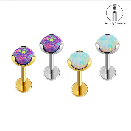 Right Grand ASTM F136 Titanium 3/4/5mm Opal Flat Back Earring 16G Dainty Tragus Nose Cartilage Medusa Stud Lip Piercing Jewelry