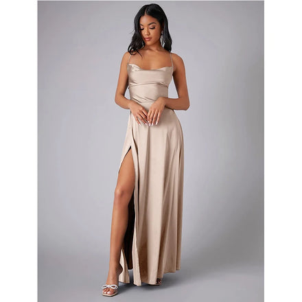 2025 Spring-Summer Hot Sale New Arrival High-Sense Satin Sleeveless Dress Western Fashion Elegant Socialite Light Evening Dress