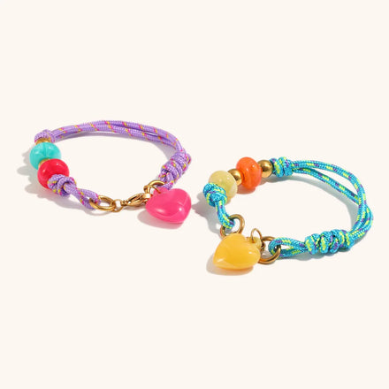 New Fashion 18K Stainless Steel Gold Heart Pendant Versatile Acrylic Beaded Bracelet Niche Color Personality Handmade Jewelry