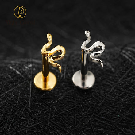 Titanium 16G Internal Threaded Mini Snake Cartilage Earring Tiny Serpent Flat Back Labret Helix Tragus Stud Piercing Jewelry