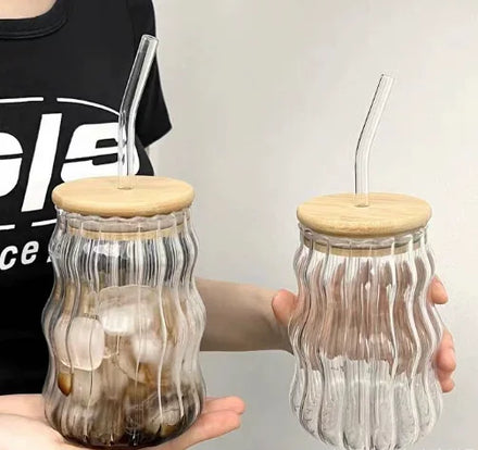 Modern European Design Reusable Glass Coffee Cup with Lid and Straw Eco-Friendly for Back to School & Home Use