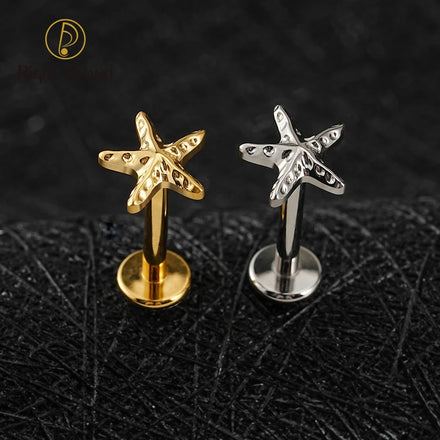 ASTM F136 Titanium 16G Internal Threaded Starfish Cartilage Earring 16G Flat Back Labret Stud Tragus Helix Piercing Jewelry