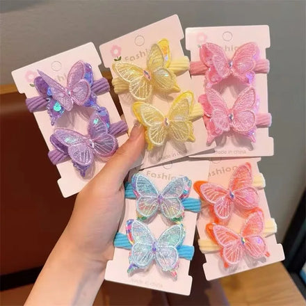 Children's Korean Version Cute Sequin butterfly Hair Tie Headdress Headband Towel Ring Hair Accessories for Girls