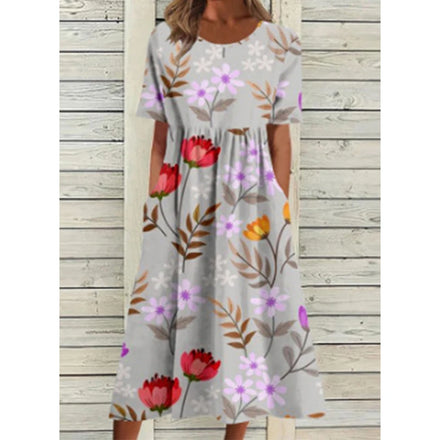2025 Summer New Women's Dress: Loose Casual Stylish High - End Crew - Neck Printed Dress with a Loose Waist