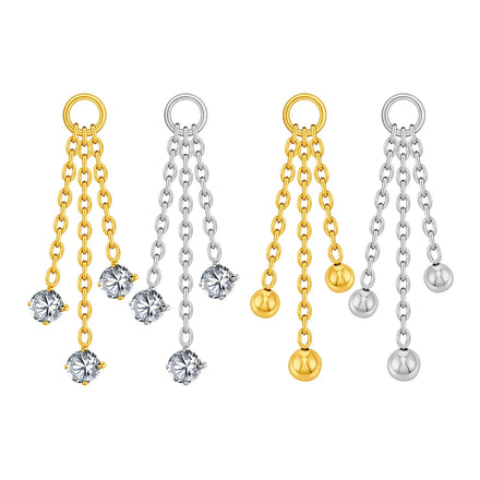 Right Grand ASTM F136 Titanium Triple Chain CZ/Ball Pendant Charm for Ear Lobe Dangle Hoop Huggie Earrings Piercing