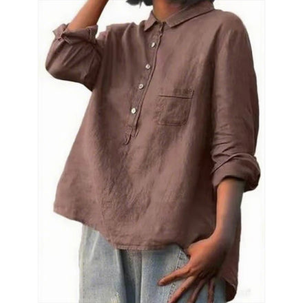 2025 Summer Elegant Office Ladies' New Loose Casual Printed Turnover Collar Long-sleeve Women's Blouse