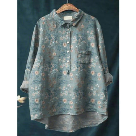 2025 Summer Elegant Office Ladies' New Loose Casual Printed Turnover Collar Long-sleeve Women's Blouse
