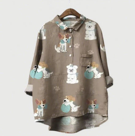 2025 Summer Elegant Office Ladies' New Loose Casual Printed Turnover Collar Long-sleeve Women's Blouse