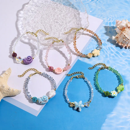 Best-selling Light Luxury High-end Diamond Beaded Bracelet Single Ceramic Starfish Snail Sweet Crystal Bracelet for Women