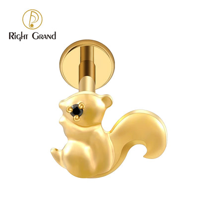Right Grand ASTM F136 Titanium Internal Thread Squirrel Cartilage Earring Piercing 16G Labret Tragus Helix Flat Back Piercing