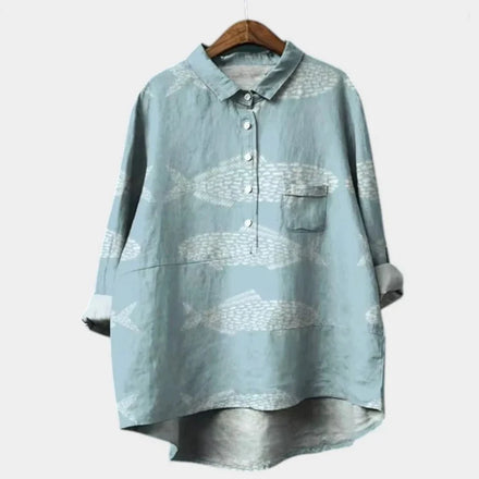2025 Summer Elegant Office Ladies' New Loose Casual Printed Turnover Collar Long-sleeve Women's Blouse