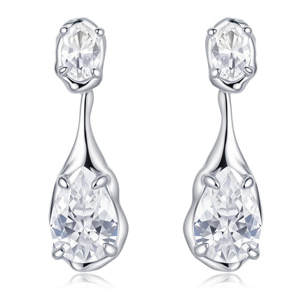 Fashionable Silver Irregular Drop-Shaped AAAAAA Zirconia AB-Side Stud Earrings for Women Jewelry Factory Wholesale