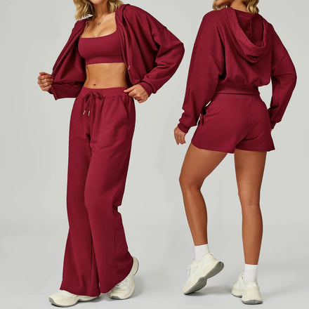 GC Autumn Zipper Sports Suit Hooded Casual Loose Versatile Sweatshirt Outdoor Running Sportswear Women Women Yoga Sports Set
