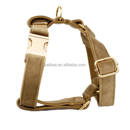 Light Khaki Popular Design Pet Dog Harnesses Collar Leash Set Customizable Personal logo Velvet Luxury Cheap Factory Wholesale