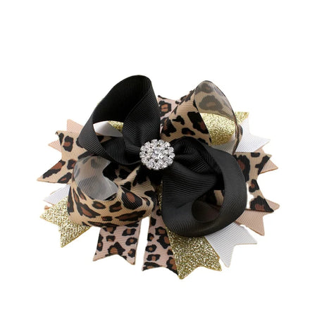 Leopard Cheetah Print Grosgrain Hair Bow Clips for Girls Casual Party Costume Accessories