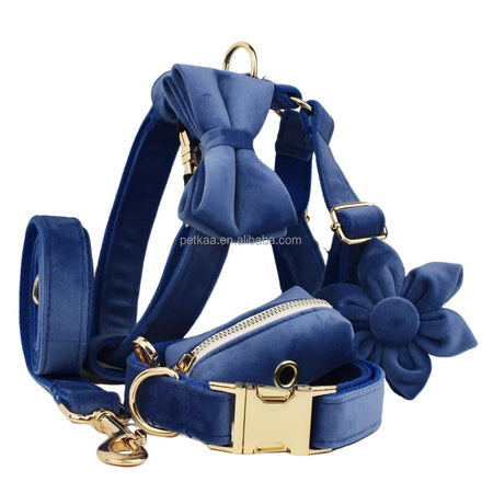 Velvet Durable Luxury Anti-breakaway in Stock Pet Dogs Harnesses Set Collar and Leash High Quality Wholesale Customizable logo