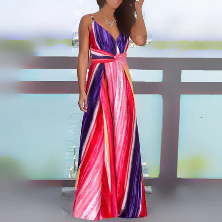 2025 European American Spring-Summer New Arrivals Women's Cross-Border Fashion Floral Printed Natural Waist Floor-Length A-Line