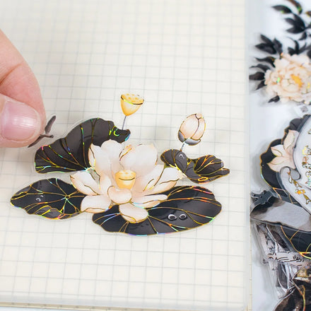 Custom Journaling Supplies Stickers Transparent Embossed Shell Gold Foil Stickers Manufacturer