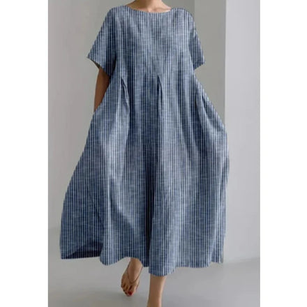 2025 Summer New Collection: Relaxed Crewneck Chic High-end Short-sleeved Printed A-line Dress