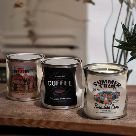 High-End Daily Use White Soy Wax Candle Cotton Wick Retro Tinplate Aromatherapy Ornament Indoor Christmas Gift Indoor Christmas