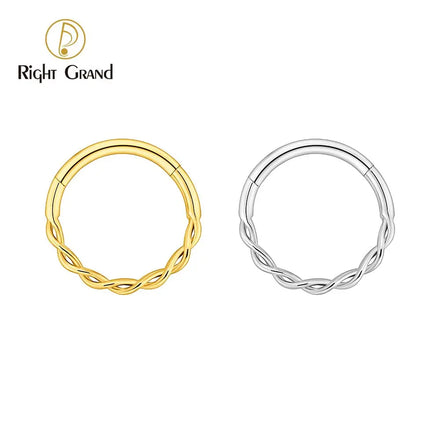 Right Grand ASTM F136 Titanium Twisted Segment Clicker Nose Ring Braided Twist Septum Daith Earring Cartilage Piercing Jewelry