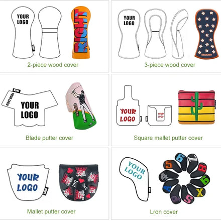 OEM Custom Logo Waterproof Durable Golf Wood Head Cover PU Leather Embroidery Animal Pattern Magnetic Closure