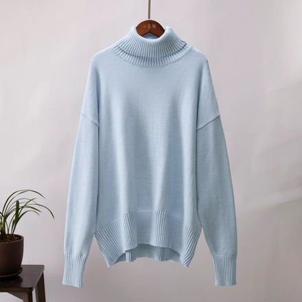 2025 Cross - Border Solid Color Turtleneck Sweater: European and American Autumn/Winter Loose Knit Pullover for Women