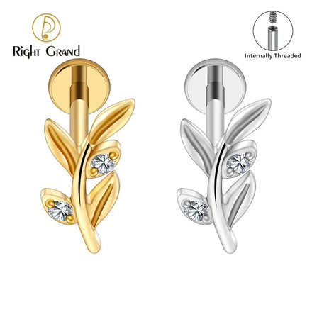 Right Grand ASTM F136 Titanium 16G Internal Thread Tree Branch Cartilage Earring Helix Stud Tragus Labret Piercing Jewelry