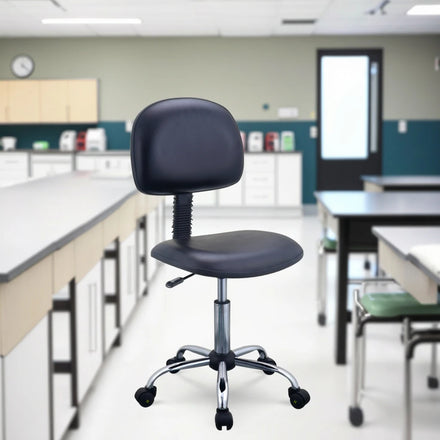 Industrial-Style PU Leather ESD Revolving Office Chair Waterproof Swivel Casters for School Science Lab Workshop Steel Material