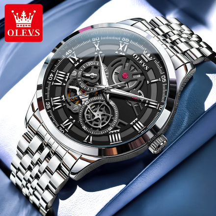 OLEVS 7076 Luxury Oem Custom logo Hollow Skeleton Sports Fashion Automatic Waterproof Luminous Mechanical Watch for Man