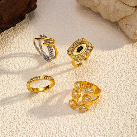 Cross-border Fashion Zircon Devil's Eye Rings Set Stainless Steel 18K Gold Personality Open Design Ring Jewelry for Women