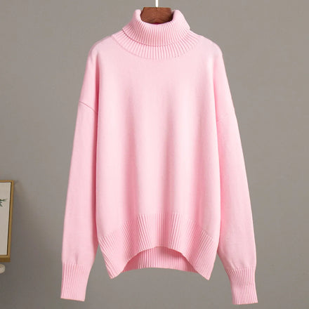 2025 Cross - Border Solid Color Turtleneck Sweater: European and American Autumn/Winter Loose Knit Pullover for Women